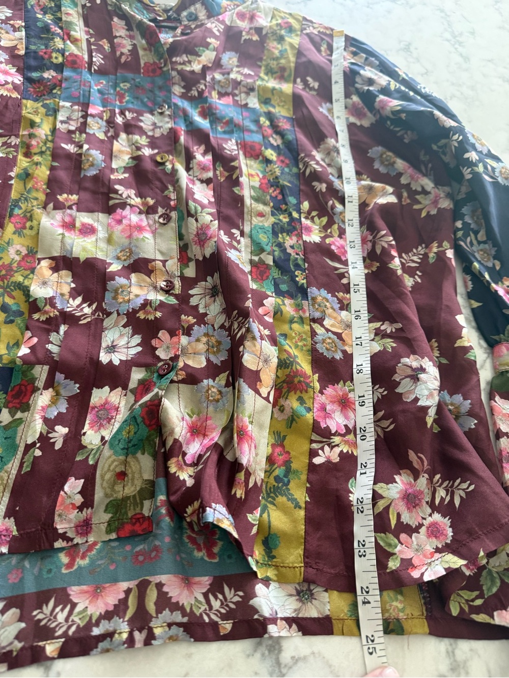 Johnny Was Laurie Silk Milan Blouse Red Burgundy Button Down Semi Sheer Size M - Picture 8 of 8